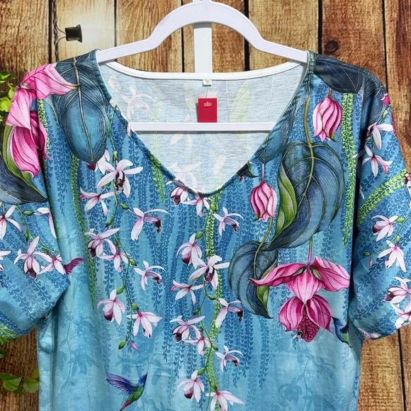 🚨(4/$10) Floral Short Sleeve Blouse Size XL - Picture 2 of 3